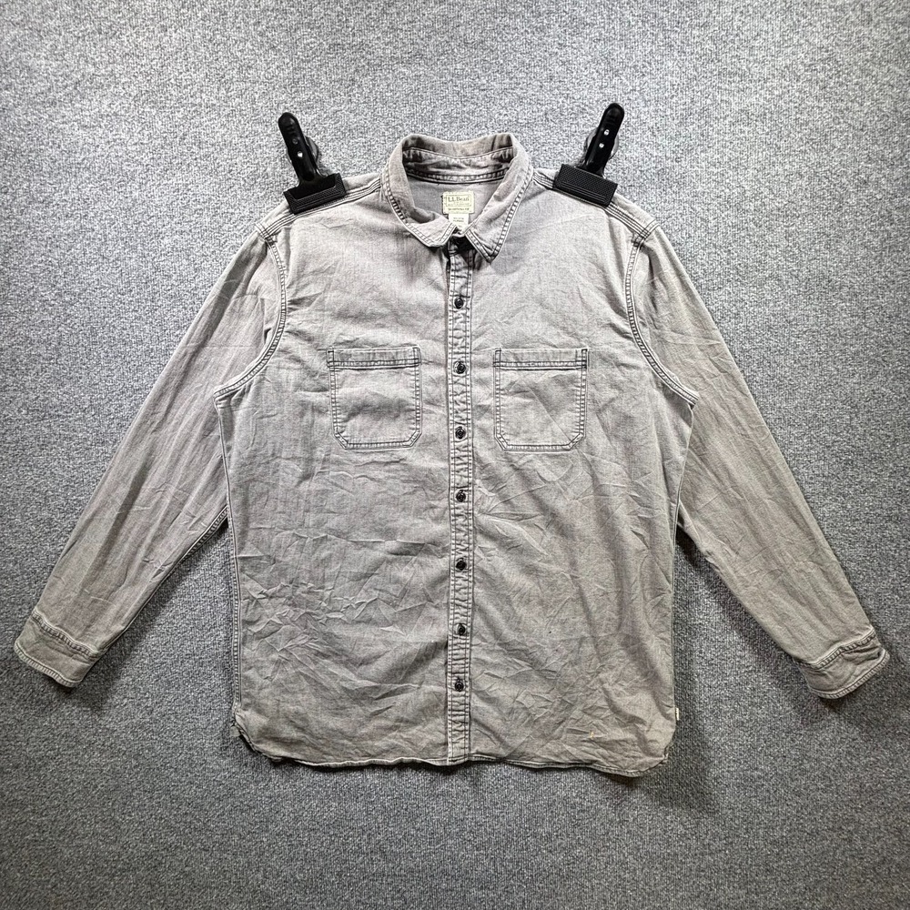 L.L. Bean Shirt Mens XL Tall Gray Button Front Traditional Fit Stretch Workwear